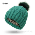 Из искусственного меха Pom Pom Satin Silked Cended Beanie